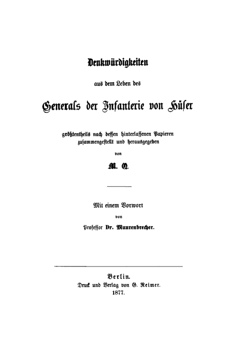 Cover image for book Denkwürdigkeiten aus dem Leben des Generals der Infanterie von Hüser