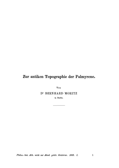 Cover image for book Zur antiken Topographie der Palmyrene