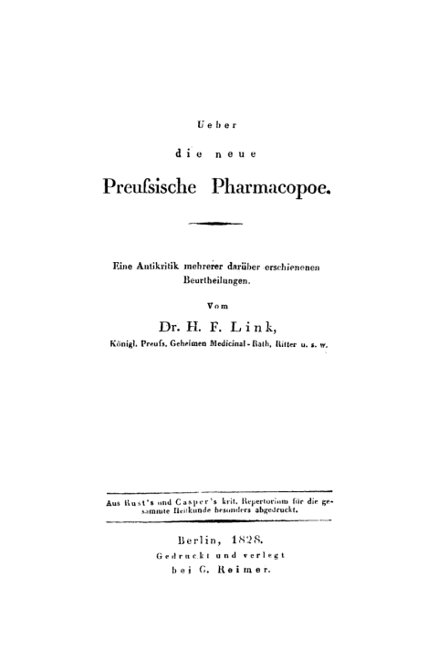 Ueber die neue preuÃische Pharmacopoe 