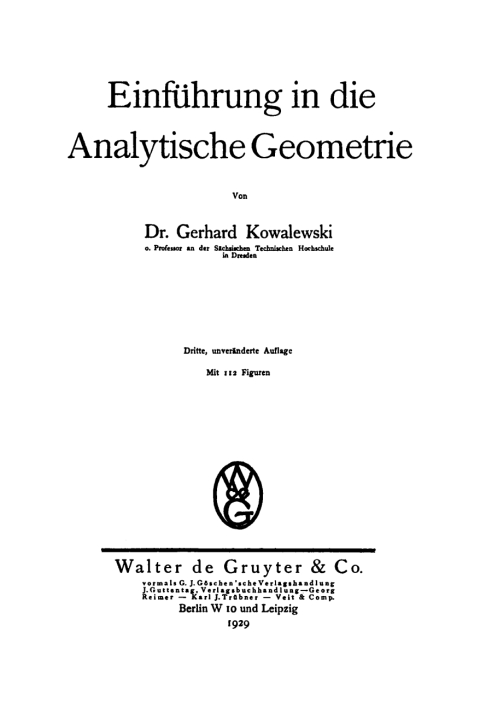 Cover image for book Einführung in die analytische Geometrie