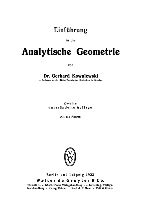 Cover image for book Einführung in die analytische Geometrie