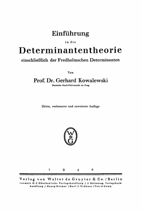 Cover image for book Einführung in die Determinantentheorie einschließlich der Fredholmschen Determinanten