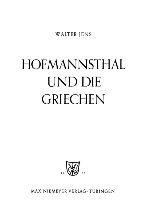 Cover image for book Hofmannsthal und die Griechen