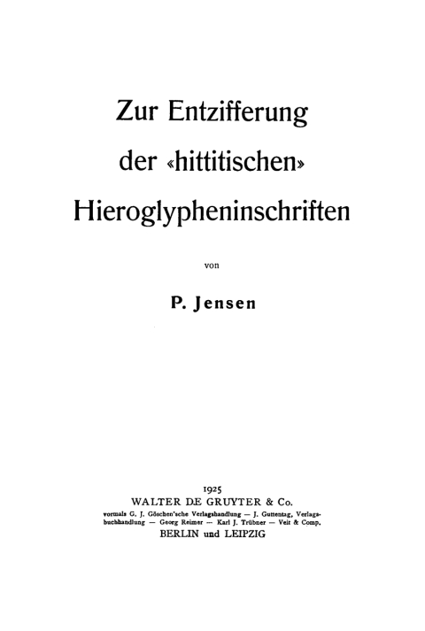 Cover image for book Zur Entzifferung der "hittitischen" Hieroglypheninschriften