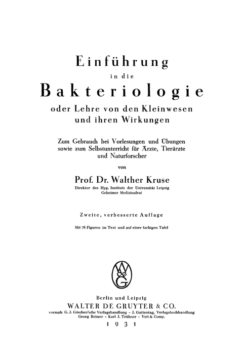 Cover image for book Einführung in die Bakteriologie oder Lehre von den Kleinwesen und ihren Wirkungen