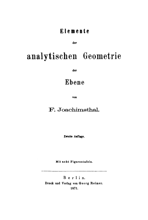 Cover image for book Elemente der analytischen Geometrie der Ebene