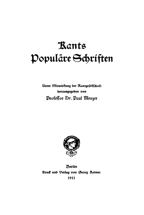 Cover image for book Kants Populäre Schriften