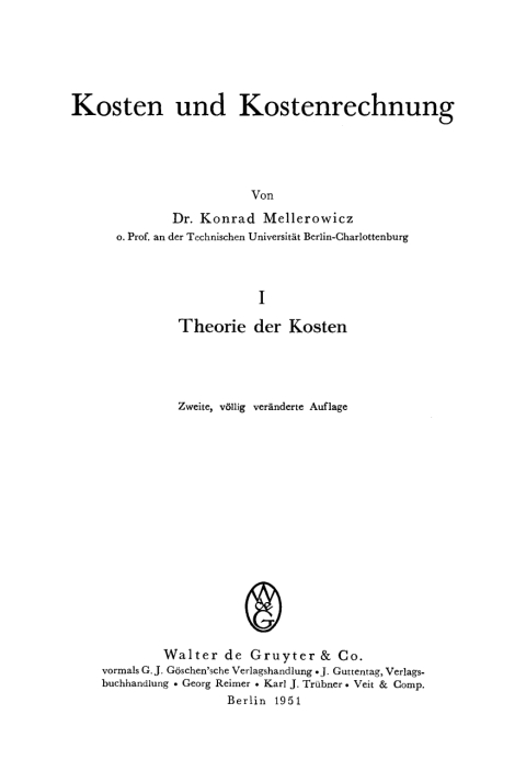 Cover image for book Theorie der Kosten