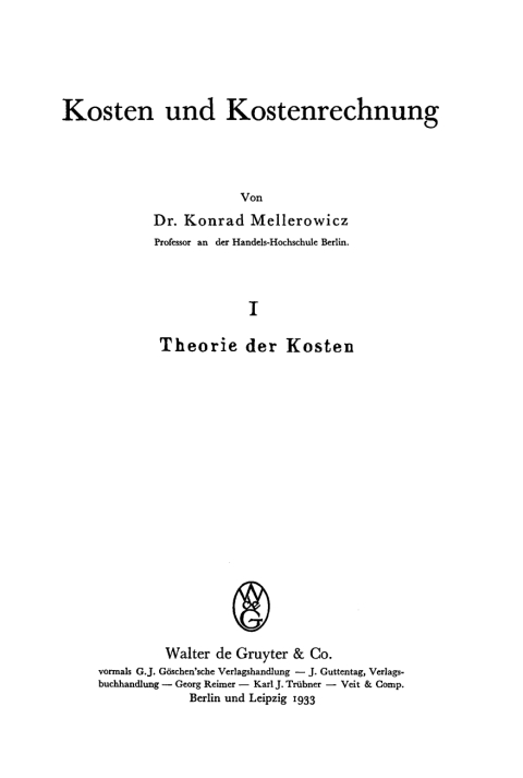 Cover image for book Theorie der Kosten