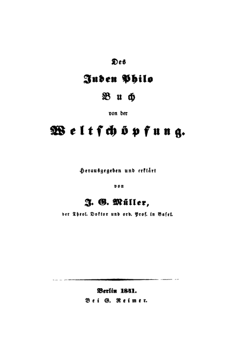 Cover image for book Des Juden Philo Buch von der Weltschöpfung