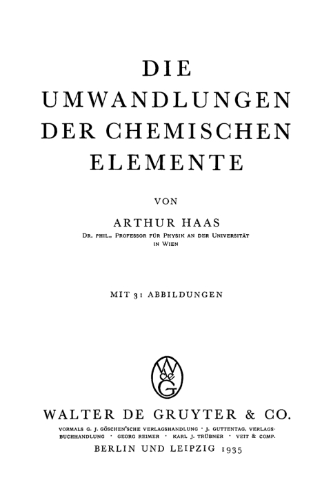 Cover image for book Die Umwandlungen der chemischen Elemente