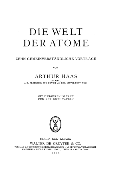 Cover image for book Die Welt der Atome