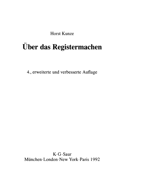 Cover image for book Über das Registermachen