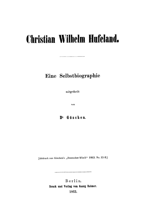 Cover image for book Christian Wilhelm Hufeland
