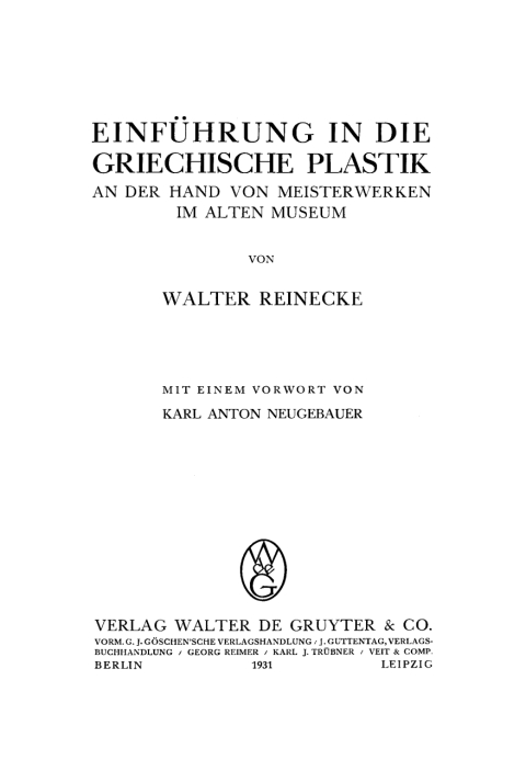 Cover image for book Einführung in die griechische Plastik an der Hand von Meisterwerken im Alten Museum