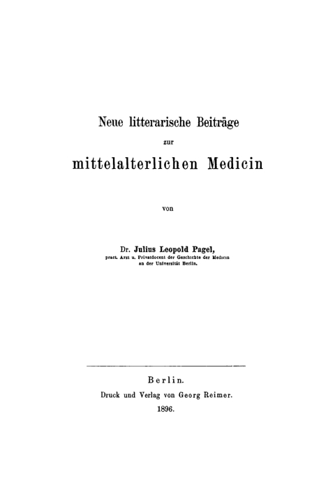 Cover image for book Neue litterarische Beiträge zur mittelalterlichen Medicin