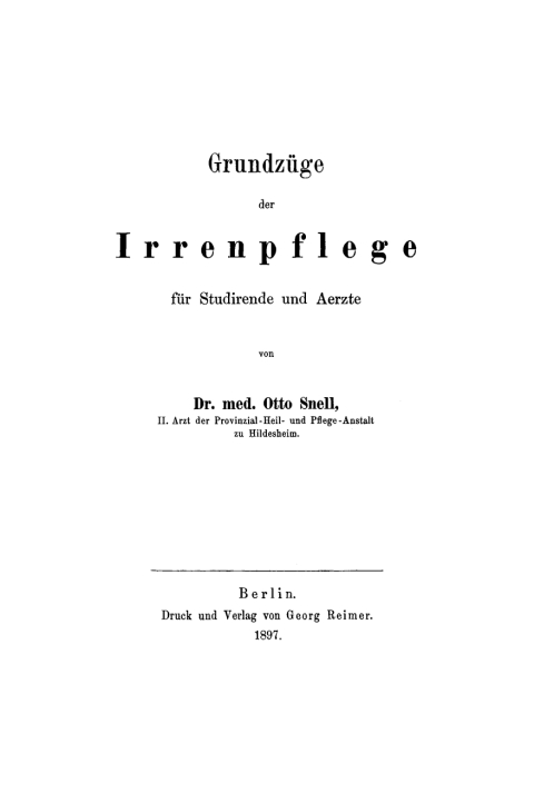 Cover image for book Grundzüge der Irrenpflege
