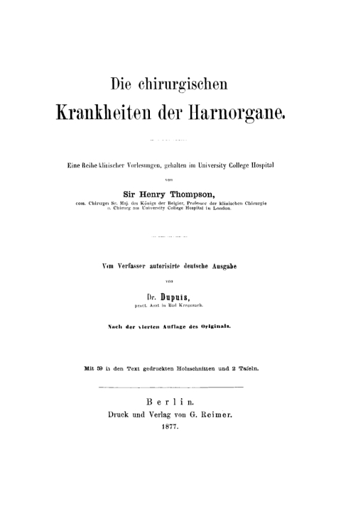 Cover image for book Die chirurgischen Krankheiten der Harnorgane
