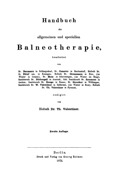 Cover image for book Handbuch der allgemeinen und speciellen Balneotherapie