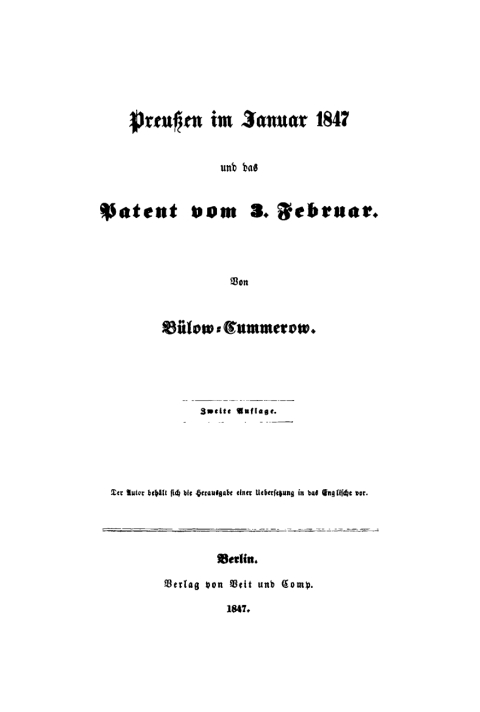 Cover image for book Preußen im Januar 1847 und das Patent vom 3. Februar