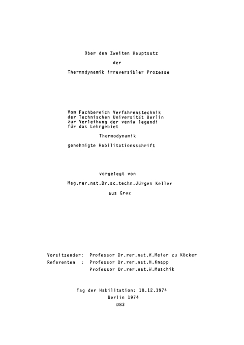Cover image for book Über den zweiten Hauptsatz der Thermodynamik irreversibler Prozesse
