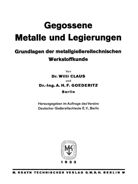 Cover image for book Gegossene Metalle und Legierungen