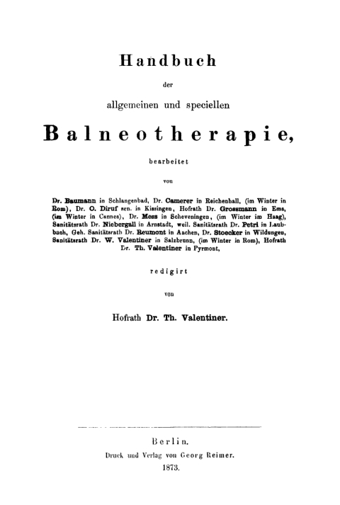 Cover image for book Handbuch der allgemeinen und speciellen Balneotherapie