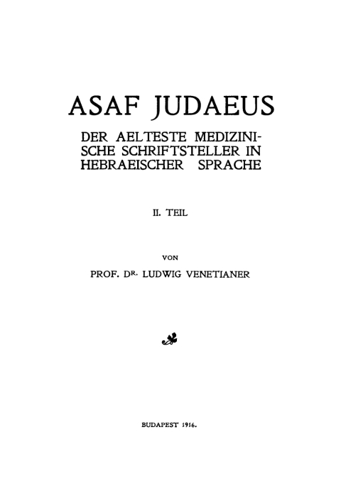 Cover image for book Ludwig Venetianer: Asaf Judaeus. Teil 2