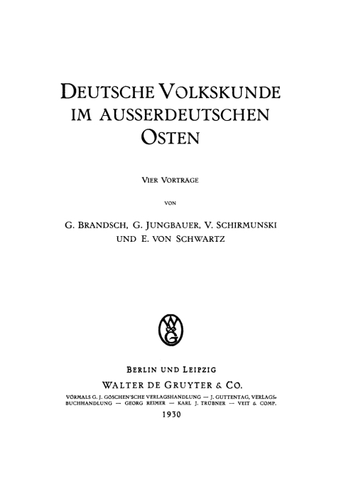 Cover image for book Deutsche Volkskunde im ausserdeutschen Osten