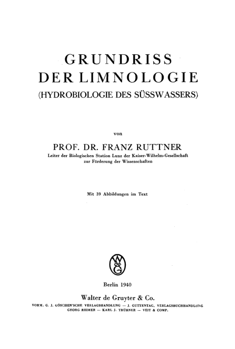 Cover image for book Grundriß der Limnologie
