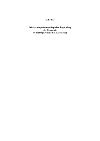 Beiträge zur phänomenologischen Begründung der Geometrie und ihrer physikalischen Anwendung