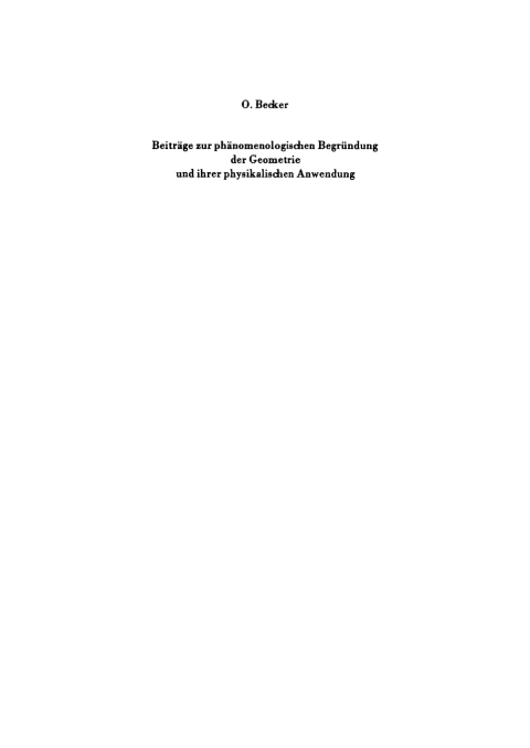 Cover image for book Beiträge zur phänomenologischen Begründung der Geometrie und ihrer physikalischen Anwendung