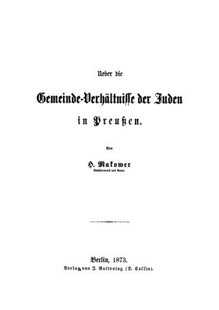 Über die Gemeinde-Verhältnisse der Juden in Preußen
