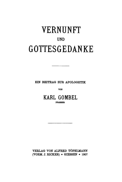 Cover image for book Vernunft und Gottesgedanke