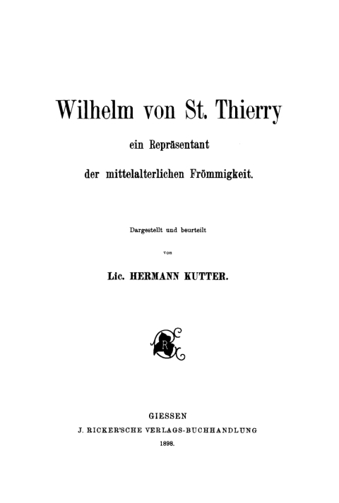 Cover image for book Wilhelm von St. Thierry
