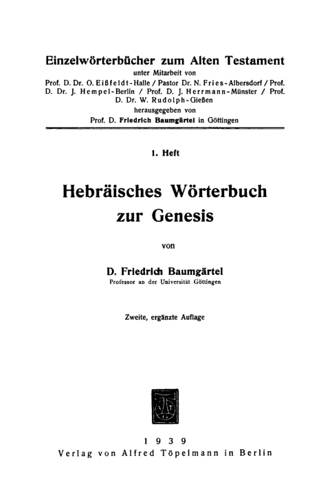 Cover image for book Hebräisches Wörterbuch zur Genesis