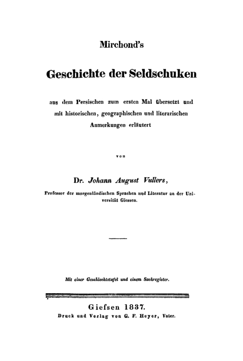 Cover image for book Mirchond's Geschichte der Seldschuken