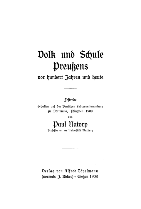 Cover image for book Volk und Schule Preußens vor hundert Jahren und heute