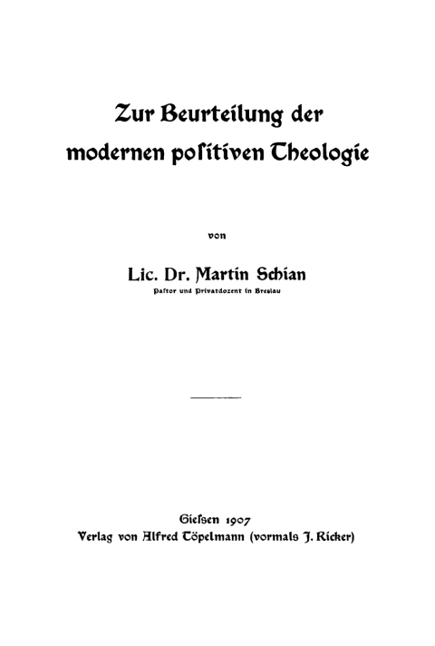 Cover image for book Zur Beurteilung der modernen positiven Theologie