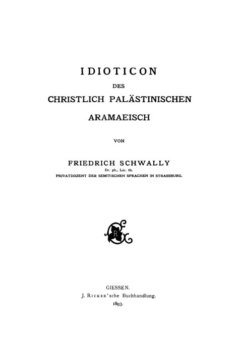 Cover image for book Idioticon des christlich-palästinischen Aramaeisch