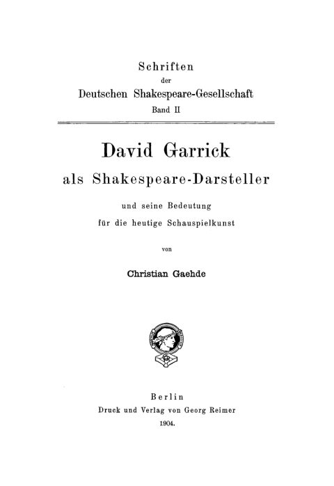 Cover image for book David Garrick als Shakespeare-Darsteller und seine Bedeutung für die heutige Schauspielkunst