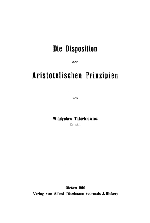 Cover image for book Die Disposition der Aristotelischen Prinzipien