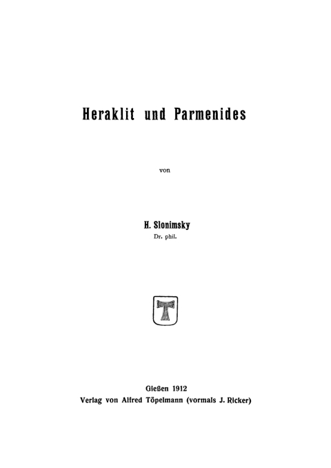 Cover image for book Heraklit und Parmenides
