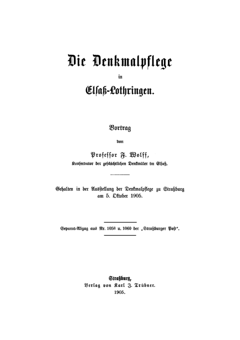 Cover image for book Die Denkmalpflege in Elsaß-Lothringen
