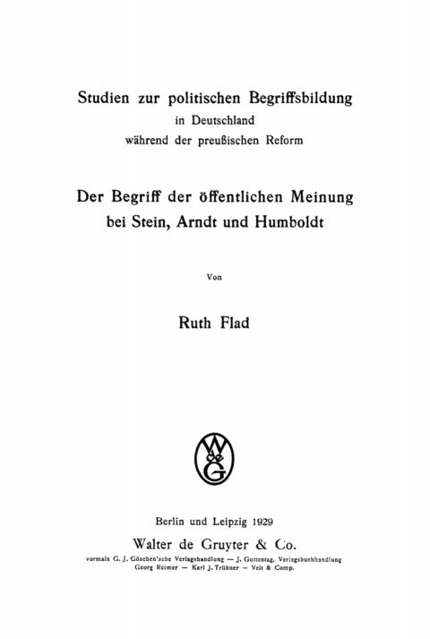 Cover image for book Der Begriff der öffentlichen Meinung bei Stein, Arndt und Humboldt