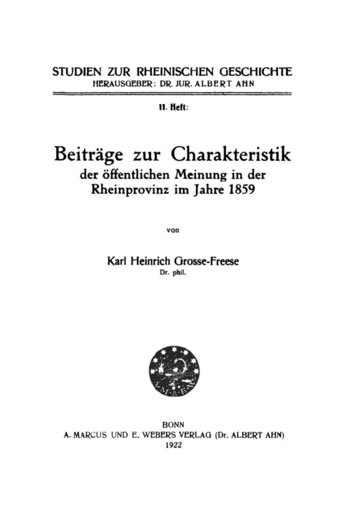Cover image for book Beiträge zur Charakteristik der öffentlichen Meinung in der Rheinprovinz im Jahre 1859