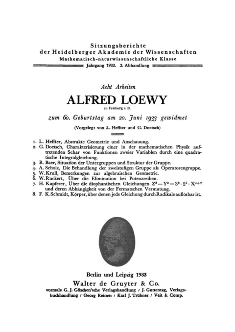 Cover image for book Acht Arbeiten Alfred Loewy zum 60. Geburtstag am 20. Juni 1933 gewidmet