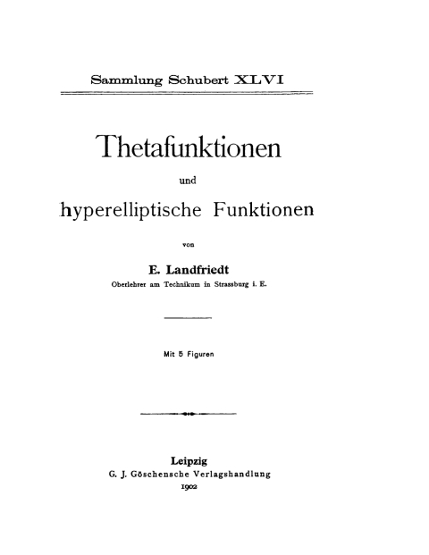Cover image for book Thetafunktionen und hyperelliptische Funktionen