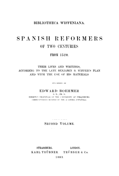 Cover image for book Edward Boehmer: Spanish Reformers of Two Centuries from 1520. Volume 2