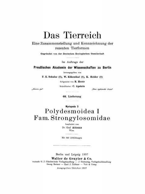 Cover image for book Myriapoda, 3. Polydesmoidea, 1. Fam. Strongylosomidae